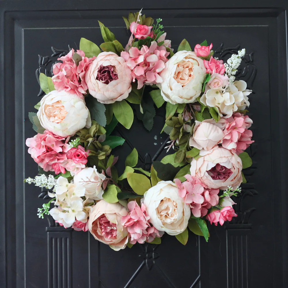 Outdoor Furniture Cafe - Artificial Peony Wreath Garland Rattan Home